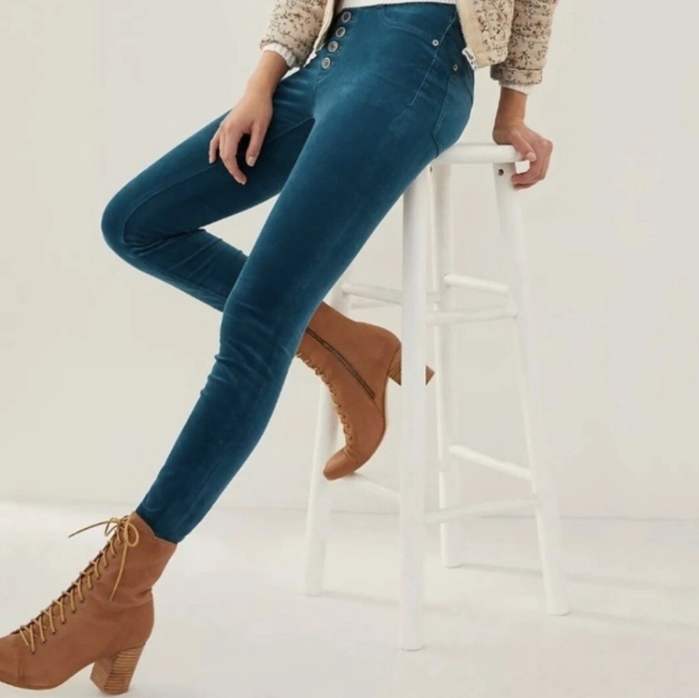 Anthropologie Pilcro High-Rise Button Fly Corduroy Skinny Jeans Pants Blue Teal